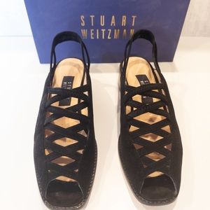 Stuart Weitzman Dexterous Black Suede Sling Back Shoe 9.5Slim